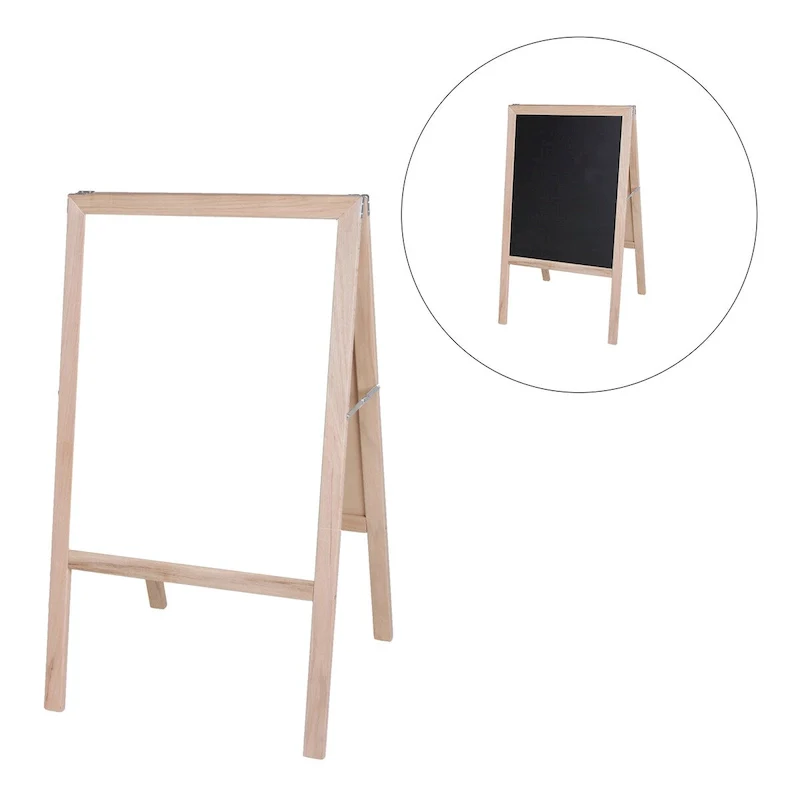 Natural Wood Double-Sided Easel, White Dry-Erase & Black Chalkboard, 1-User