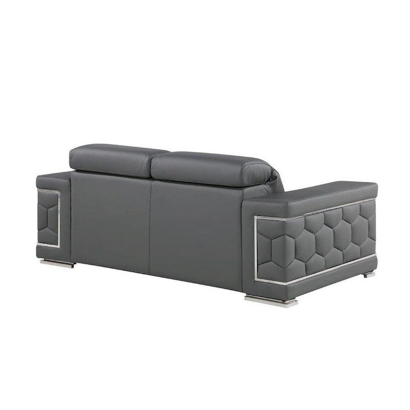 HomeRoots 71 Gray And Silver Genuine Leather Loveseat