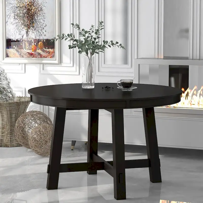 Round Extendable Wood Dining Table with 16 Leaf