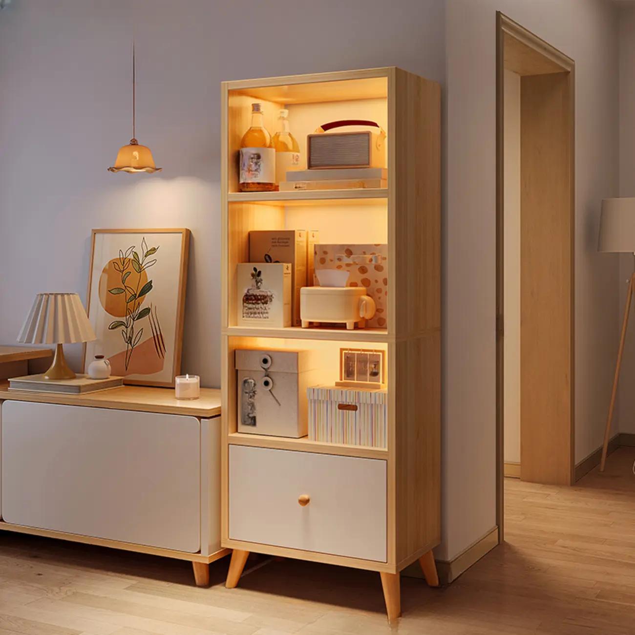Modern Rectangular Bookshelf with Drawers