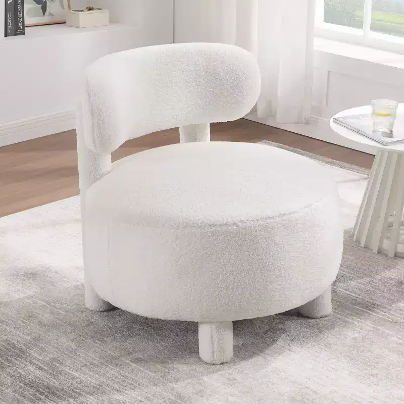 TUYOHW Modern Round Accent Chair with Curved Backrest Thick Upholstered Reading Chair with Wood Legs Cozy Side Chair for Living Room, Bedroom
