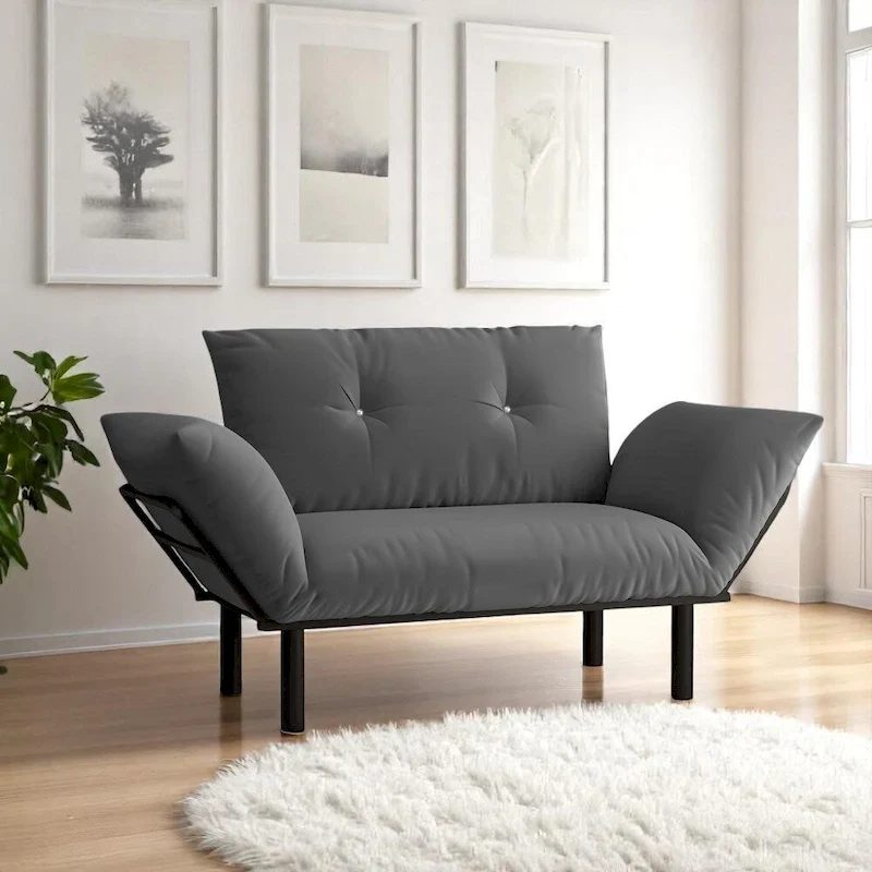 Metal Frame Loveseat, Removable Cushions, Flared Arms, Yellow / Blue / Turquoise / Maroon / Brown / Khaki Green / Grey / Black, 2-Person Use
