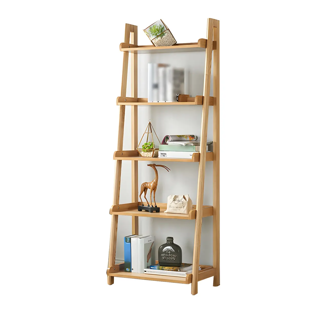 Scandinavian Wood Walnut 5-Tier Ladder Bookcase