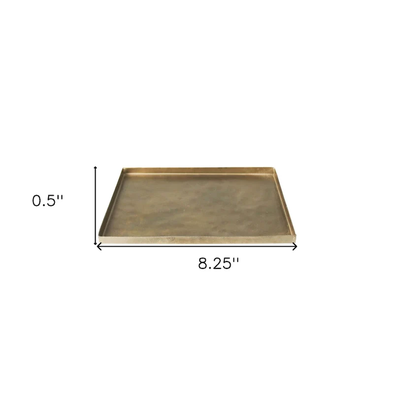 HomeRoots 8  Gold Metal Handmade Serving Tray - 6 W x 8.25 D x 0.5 H