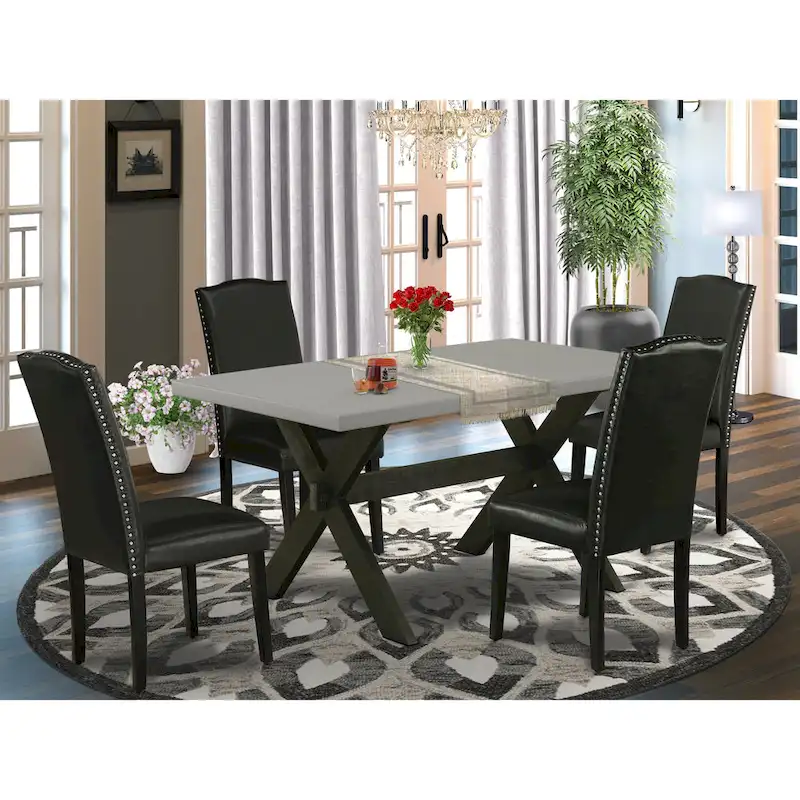 East West Furniture Dining Set-a Dining Table & Black Parson Chairs, Wire brushed Black.(Upholstered & Pieces Options)