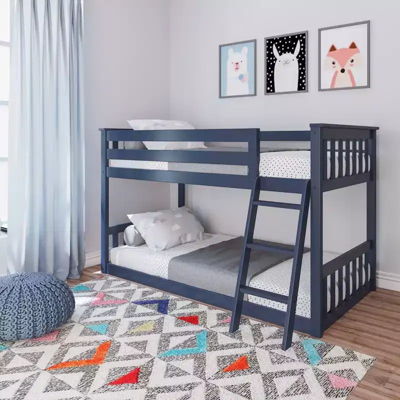 Max & Lily Twin over Twin Bunk Bed for Kids, Low Solid Wood Bunk Beds with Ladder for Small Room