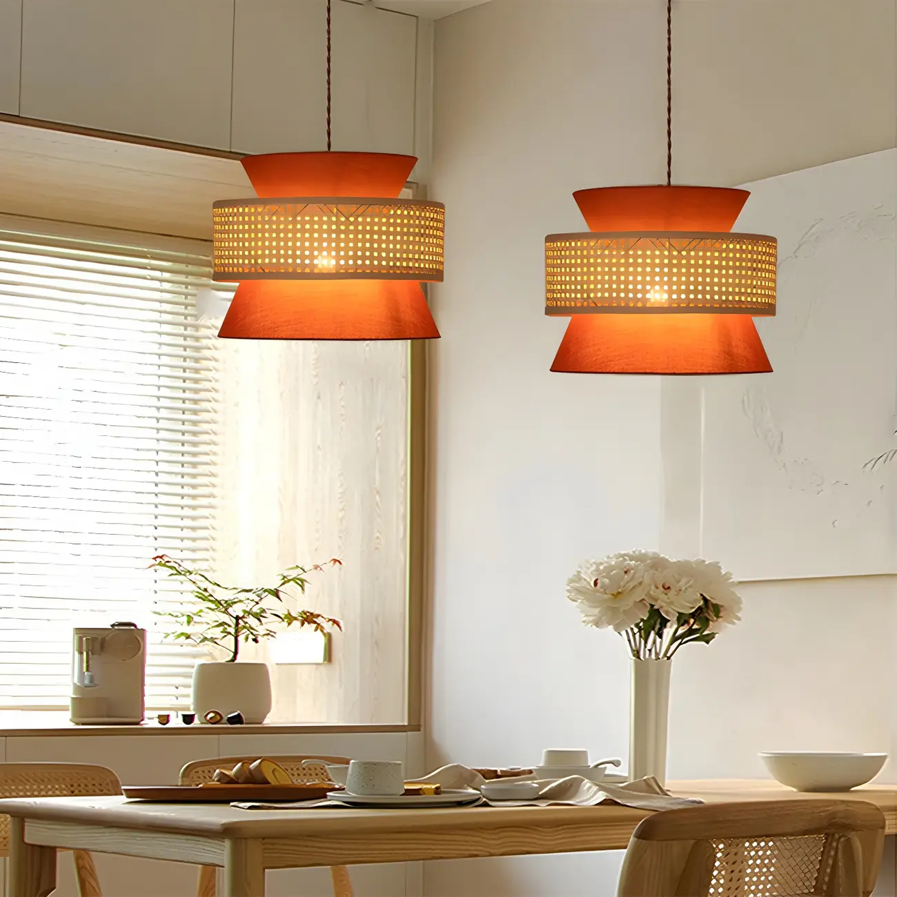 Boho Woven Modern Drum Cylinder Chandelier Adjustable Height