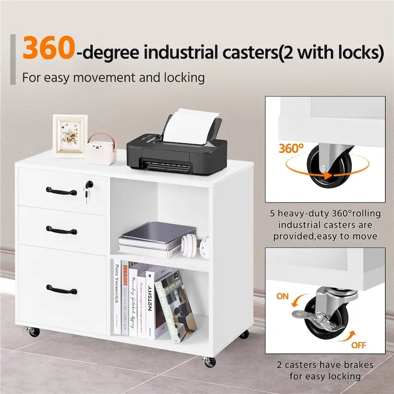 Rolling File Cabinet with 3 Drawers and 2 Shelves
