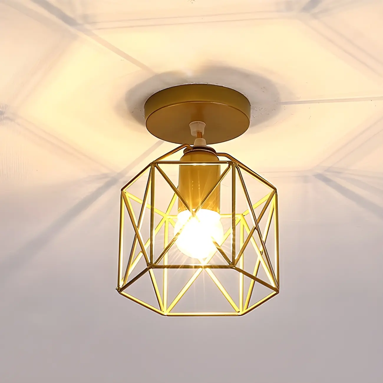 Golden Geometric Metal Industrial Semi Flush Light