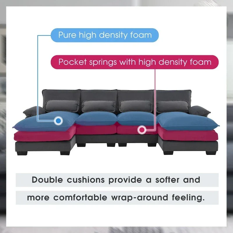 Modern U-shaped Sectional Sofa with Waist PillowsSleeper Sofa Couch with Chaise Lounge