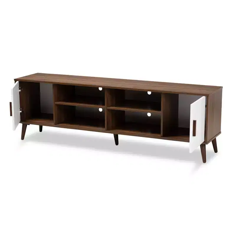 Quinn 2 Door Wood TV Stand: Entertainment Center for TV Stand for TVs up to 75", Mid-Century Design - Baxton Studio