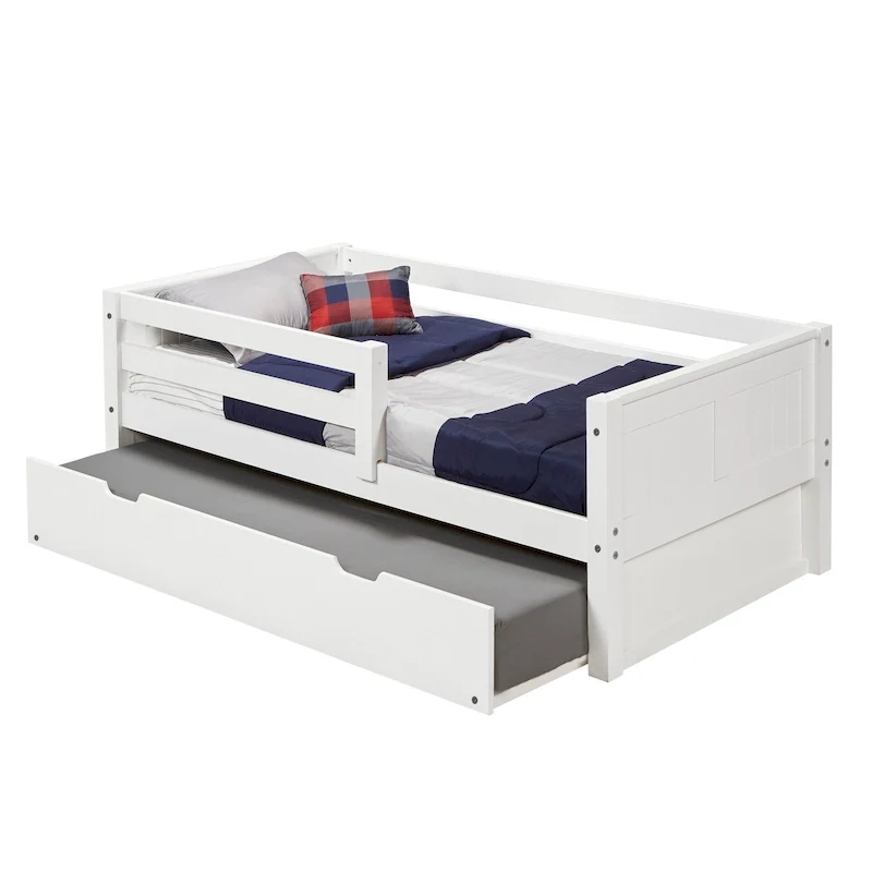 White/Cappuccino Panel Style Twin Day Bed with Guard Rails, 1-Person