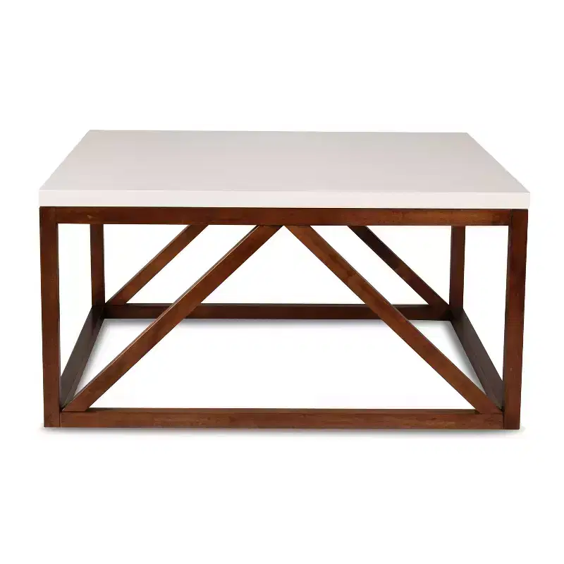 Kate and Laurel Truss Square MDF Coffee Table, 36x36x18, White and Walnut Brown