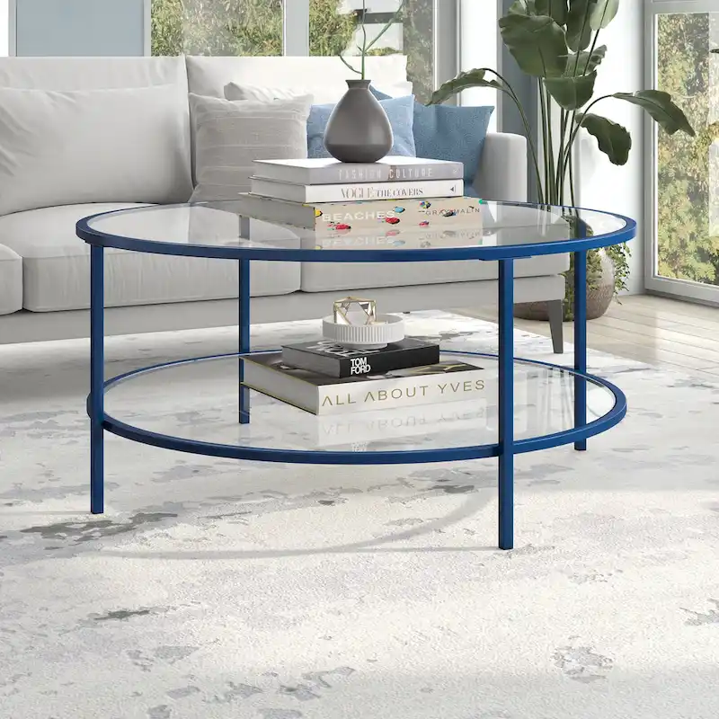 Sivil 36 Wide Round Coffee Table with Glass Top - 36 Wide