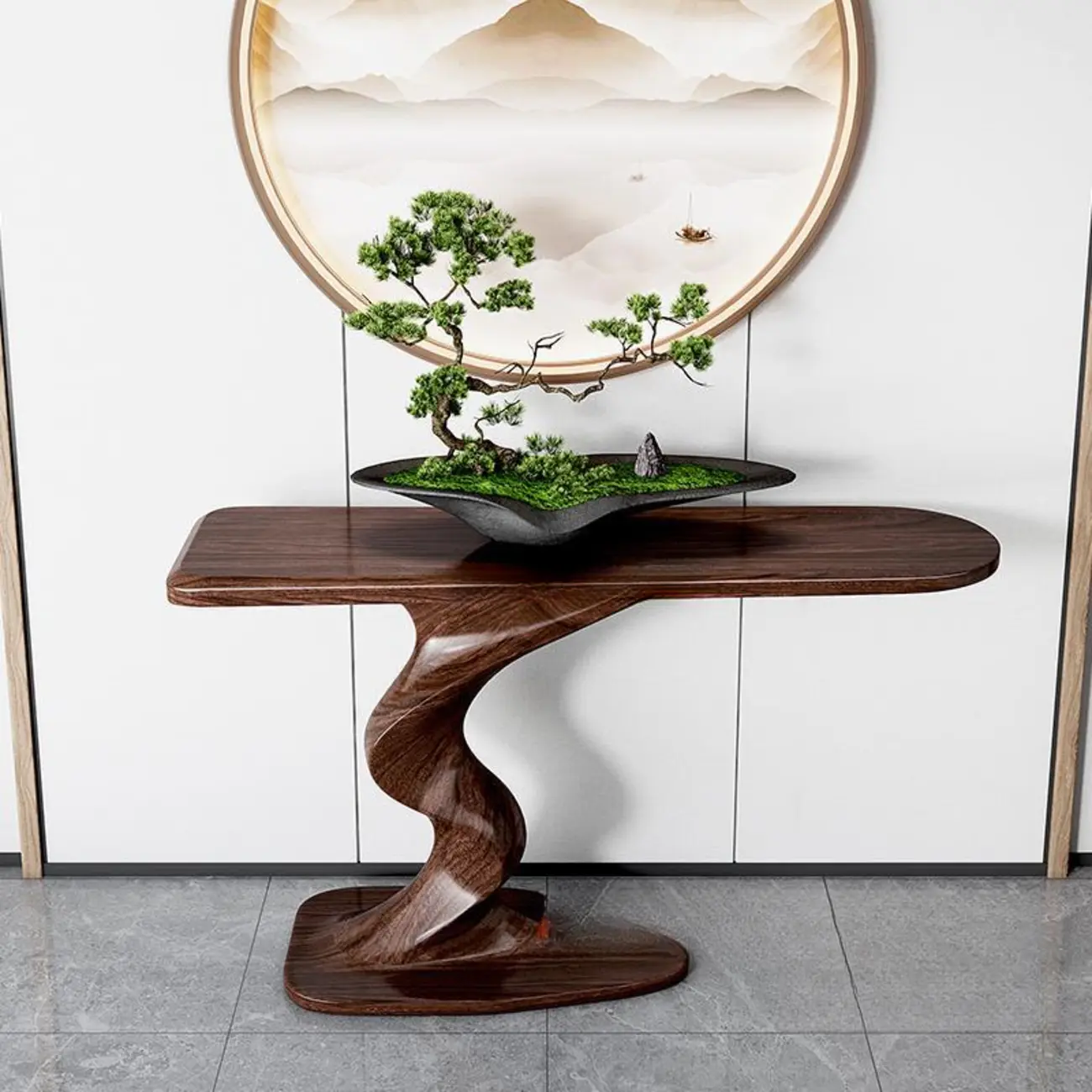 Modern Ash Wood Console Table with Sculptural Base