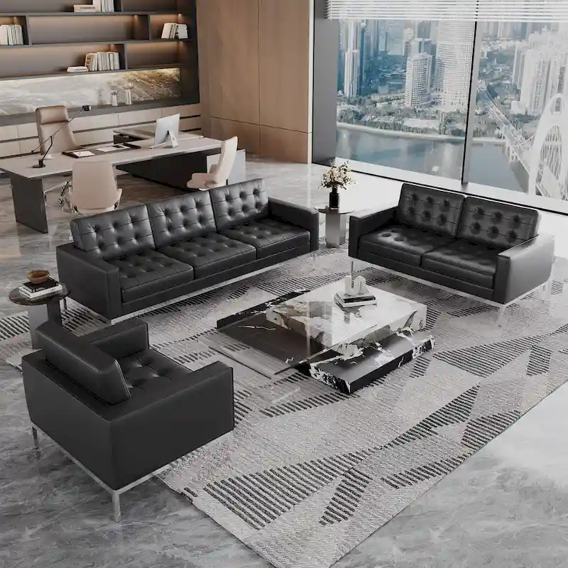 Black Leatherite Nailhead Multi-Seat Sofa