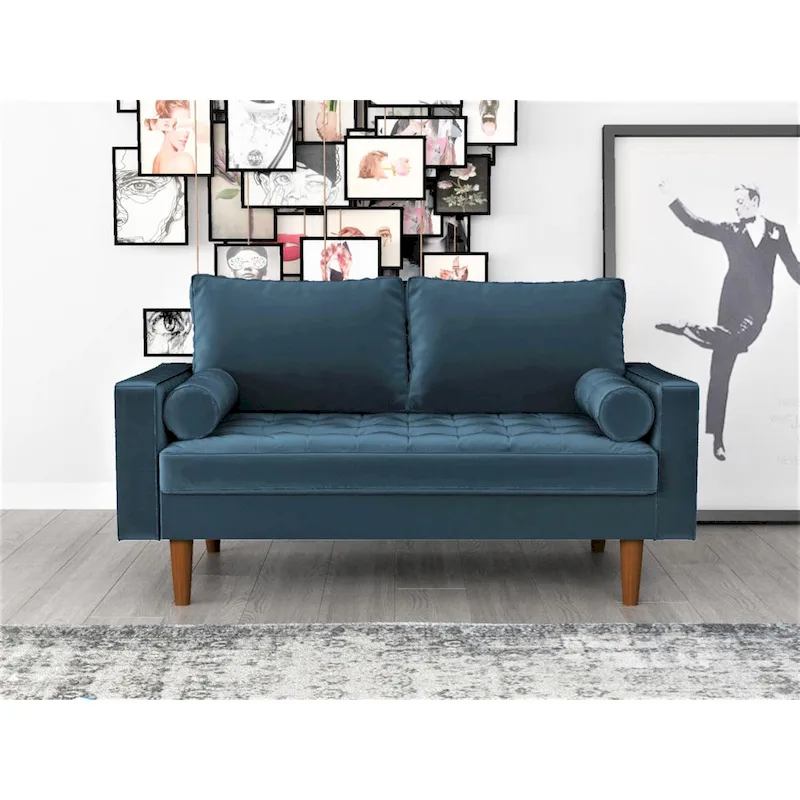 Faux Leather Mid-Century Loveseat – 2-Seat, Multiple Colors