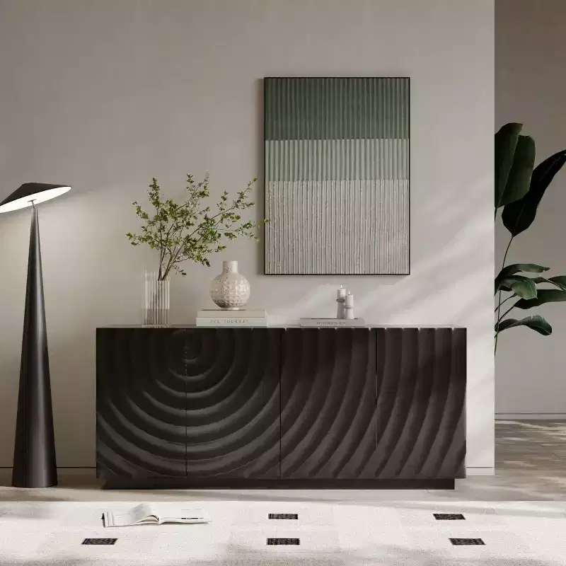 59 Modern Spiral Sideboard Buffet Cabinet, Low Profile Art Entryway Storage Cabinet with 3D Ripple Texture Doors - Panipeachy