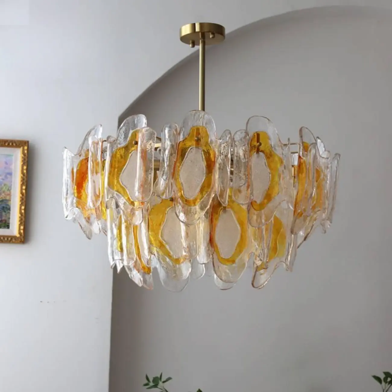 Gold Crystal Glass Flower Modern Linear Chandelier