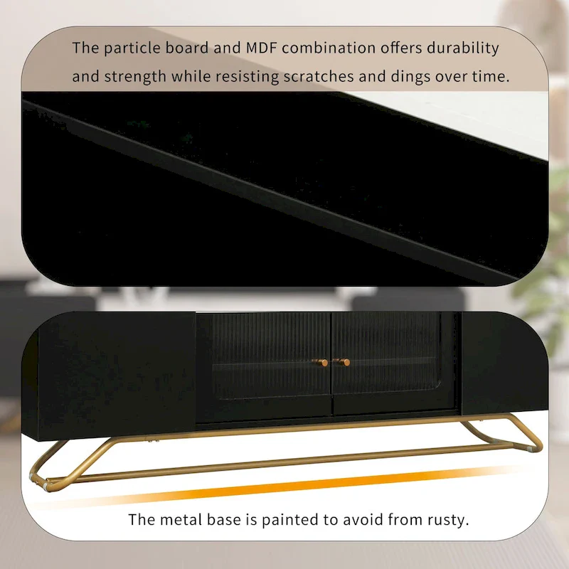 TV Console Table with Gold Frame Base