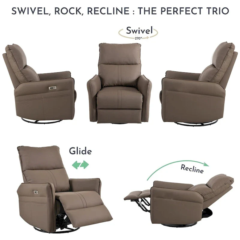 270° Power Swivel Rocker Recliner with USB Charging