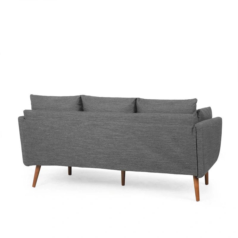 3-Seater Sofa with Pillow-Back Design and Birchwood Legs, Charcoal Fabric