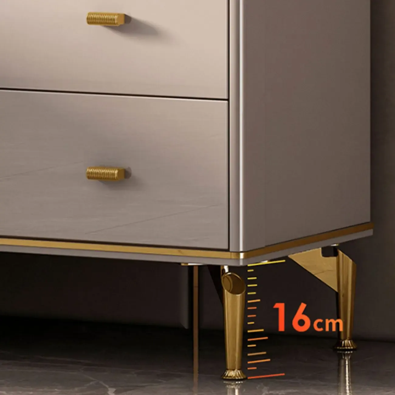 White Wood Gold Legs Adjustable Shelves Display Cabinet