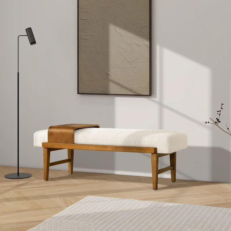 Billie 52  Boucle Faux Sherpa Modern Telephone Bench with Sliding Shelf