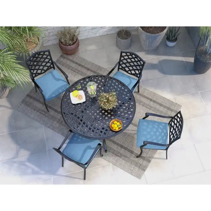 Torino Aluminum 5 Piece Round Dining Set with 4 Arm Chairs - N/A