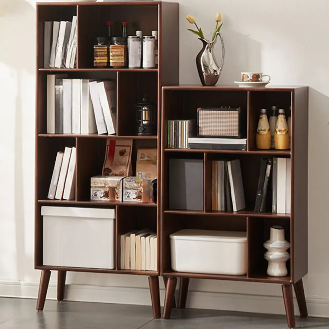 Modern Brown Wooden 4-Tier Vertical Bookcase