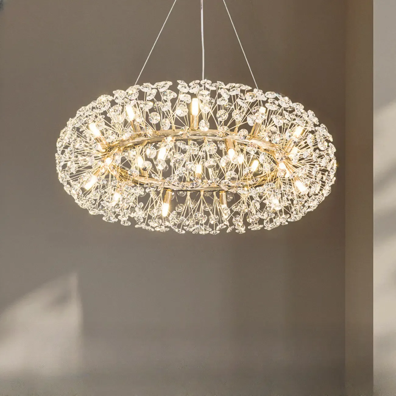 Luxury Crystal Round Chandelier with Geometric Design