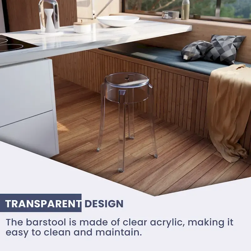 LeisureMod 18 in. High Backless Acrylic Counter Stool with Round Seat and Foot Rest - 18.1