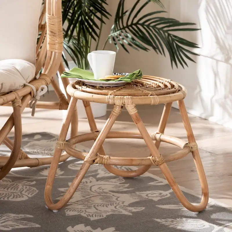 Modern Bohemian Natural Brown Rattan End Table