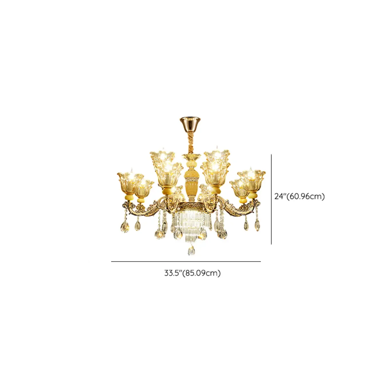 Adjustable Luxury Gold Flower Shape Clear Glass Chandelier