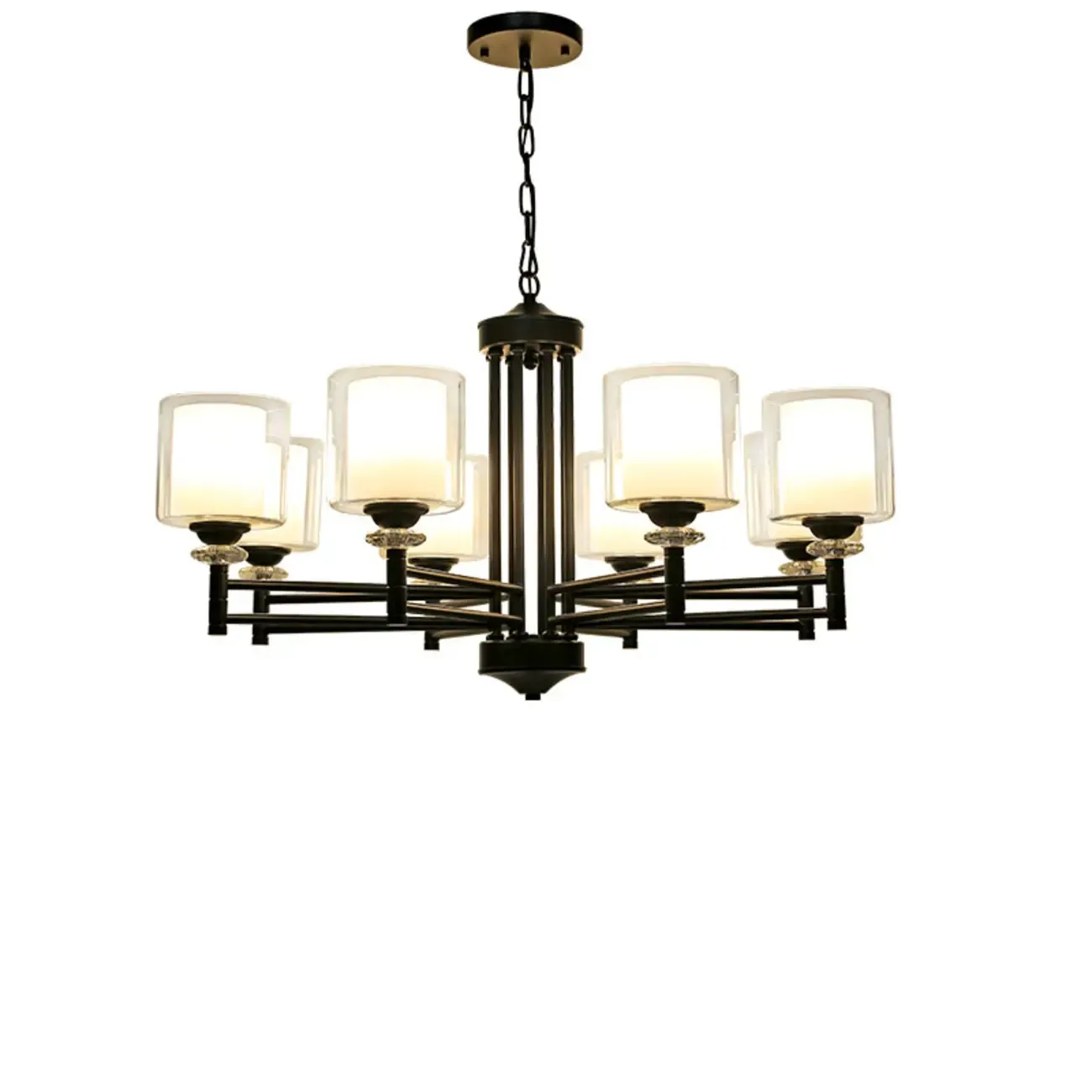 Geometric Industrial Metal Cylinder Glass Chandelier