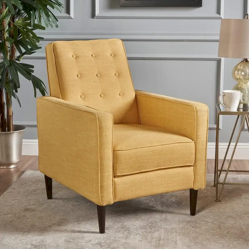 Mid-Century Modern Button-Tufted Fabric Recliner