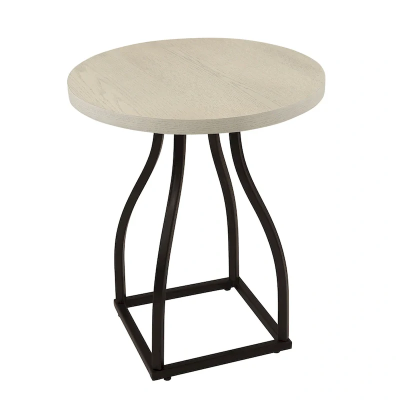 Brown / Umber / White Wash Round Wood Top Accent Table with Metal Base