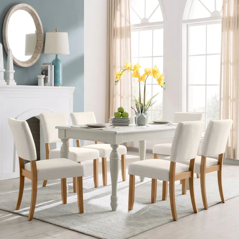 Upholstered Back Dining Chair with Wood Base Set of 2