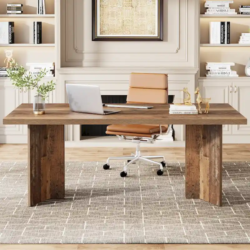 63-Inch Executive Office Desk, Modern Wood Large Computer Desk