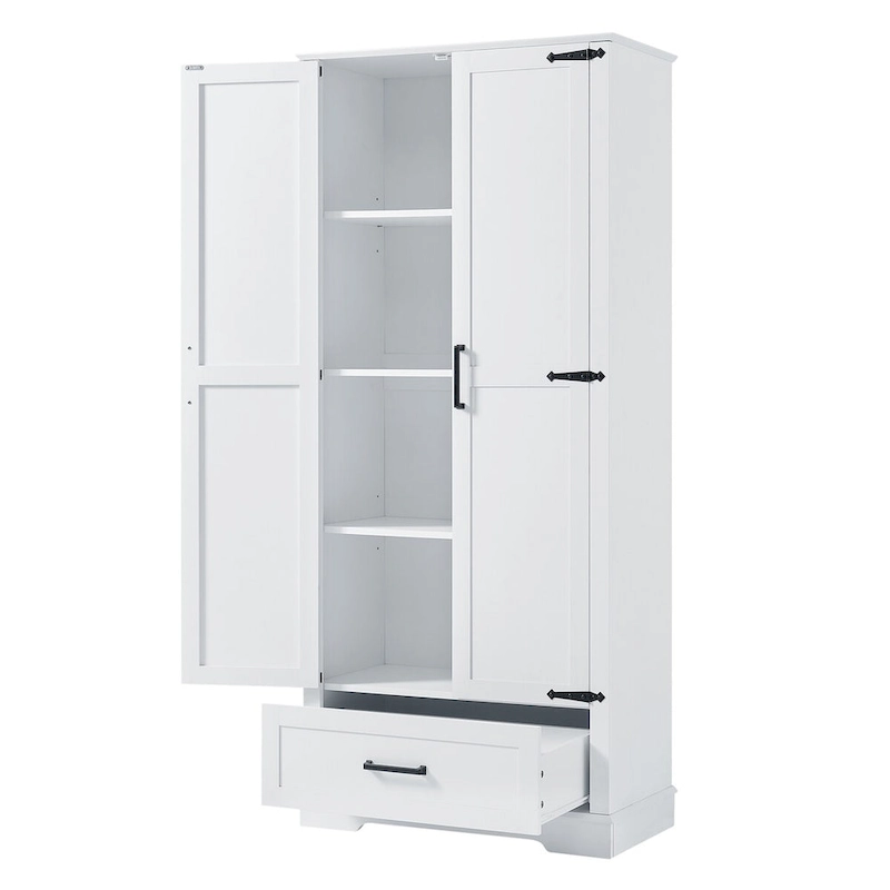 Tall Bathroom Storage Cabinet Cabinet with Two Doors and One Drawer Adjustable Shelf MDF Board White