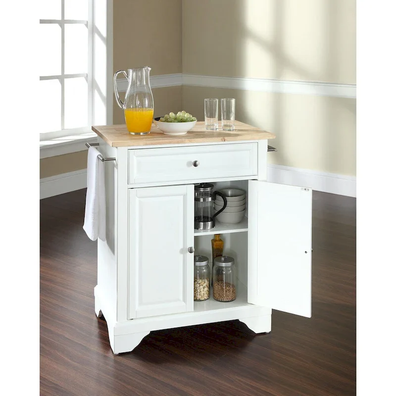 LaFayette Stainless Steel Top Portable Kitchen Island in White Finish - 18d x 31w x 35h