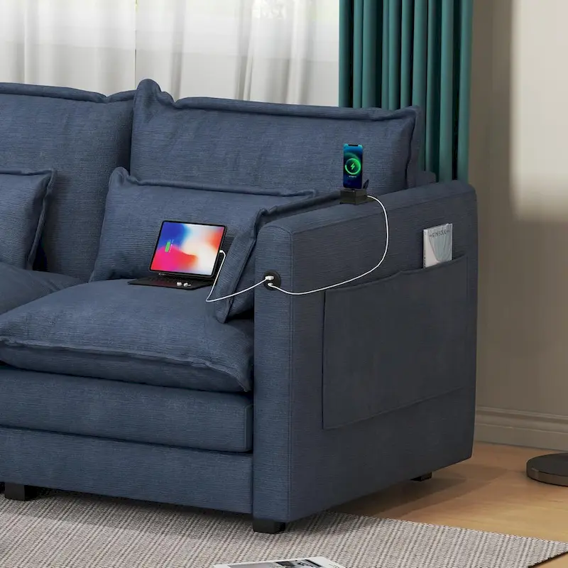 Modular Sectional Sofa L Shaped Couch, 3/4 Seat Sofa Set with Ottoman, Chenille Fabric