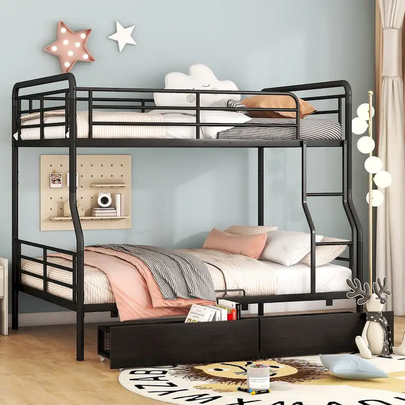 Black Metal Bunk Bed, Full XL over Queen, Sleeps 2