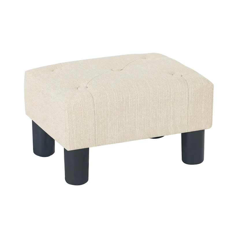 Adeco Button Tufted Linen Foot Stool Rectangular Small Ottoman