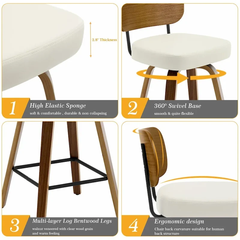 26-Inch Upholstered Swivel Counter Height Bar Stools - 36.4 H x 17.1 W x 20 D