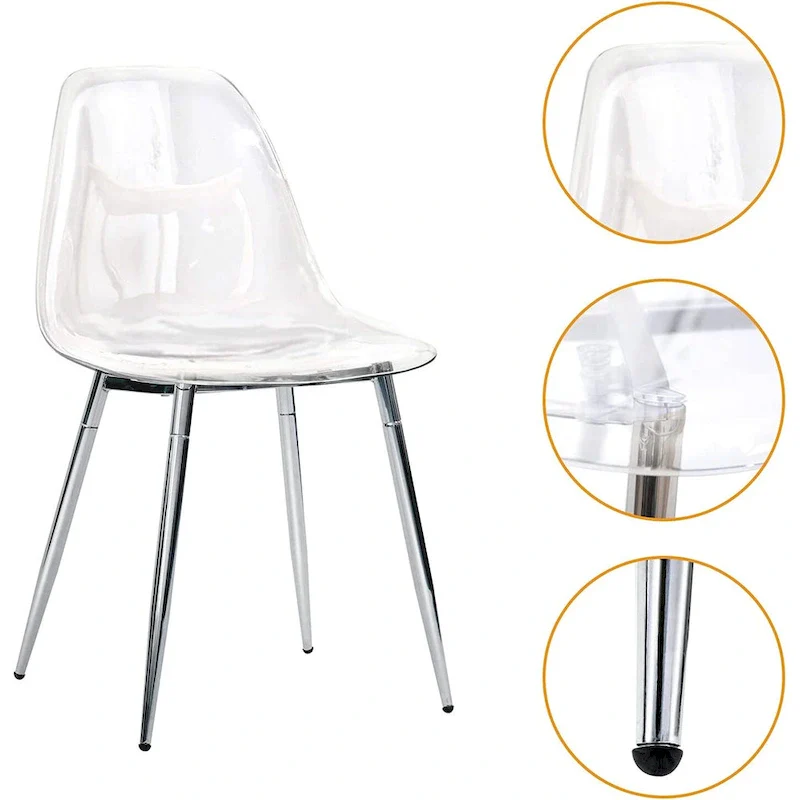 Modern Plastic Shell Accent Side Chairs with metal Legs, Transparent