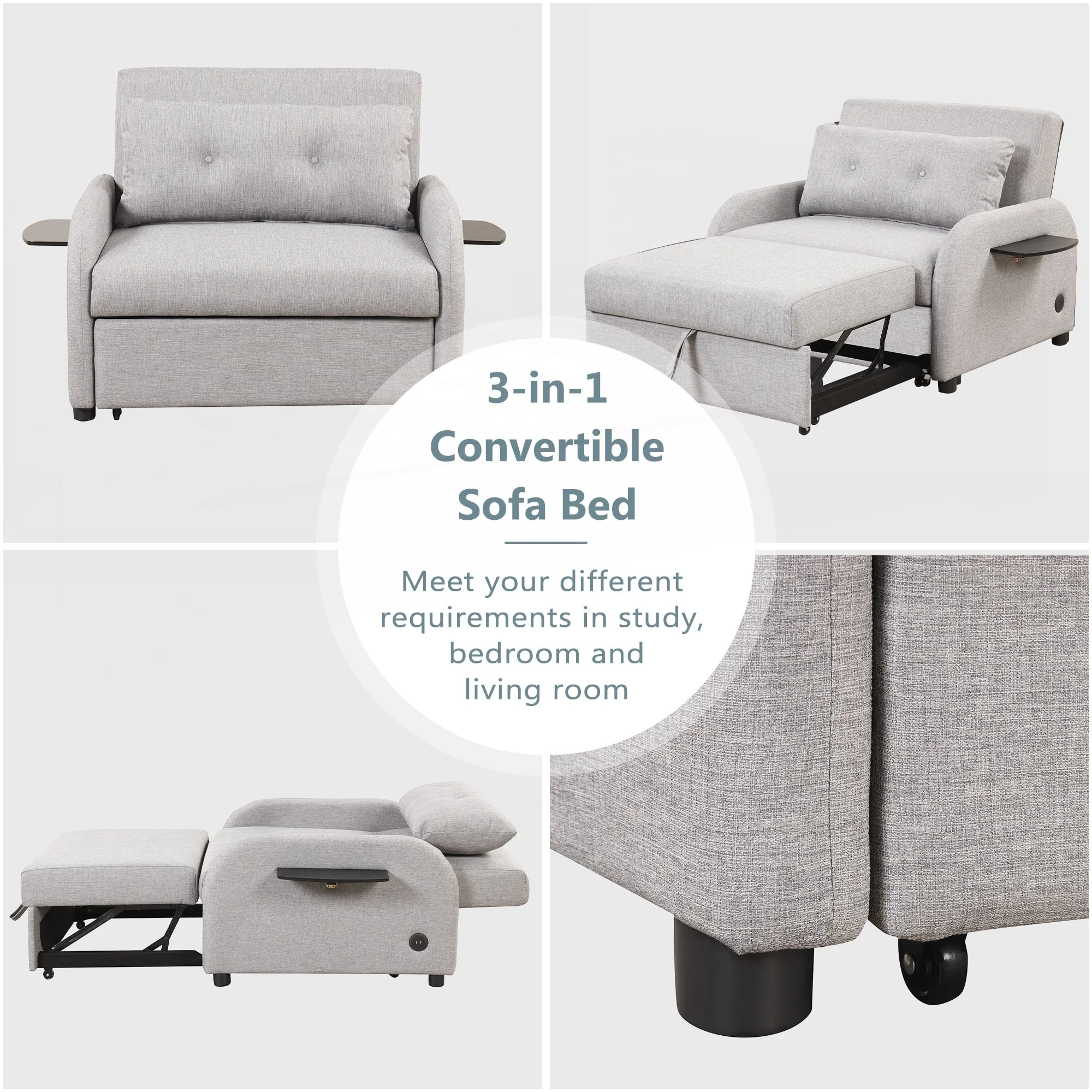 Pull Out Sofa Sleeper 3 in 1 with 2 Wing Table
