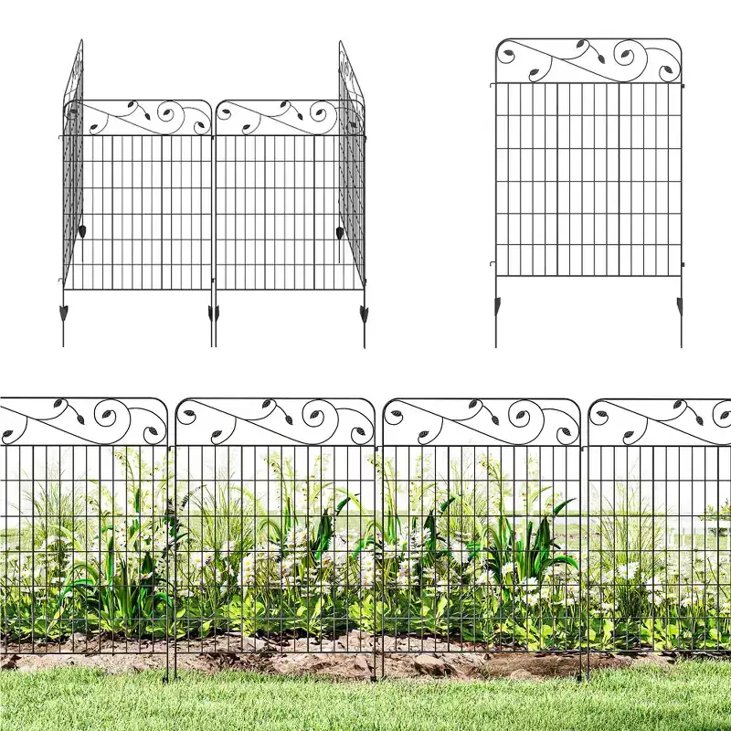 Garden Fence, 4 Pack Steel Fence Panels, 11.5' L x 43 H, Rust-Resistant Decorative Border Flower Edging for Yard, Landscape, Patio, Square Vines