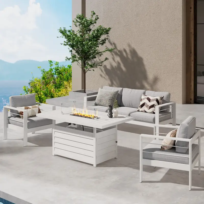 4 Pcs Patio Conversation Set with Propane Firepit
