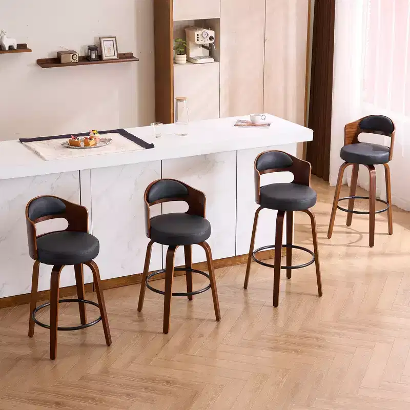 FERPIT 30 Faux Leather Swivel Counter Bar Stools with Bentwood Legs Set of 2